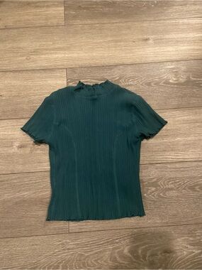 wild fable Teal Ribbed Mock-Neck Short Sleeve Top